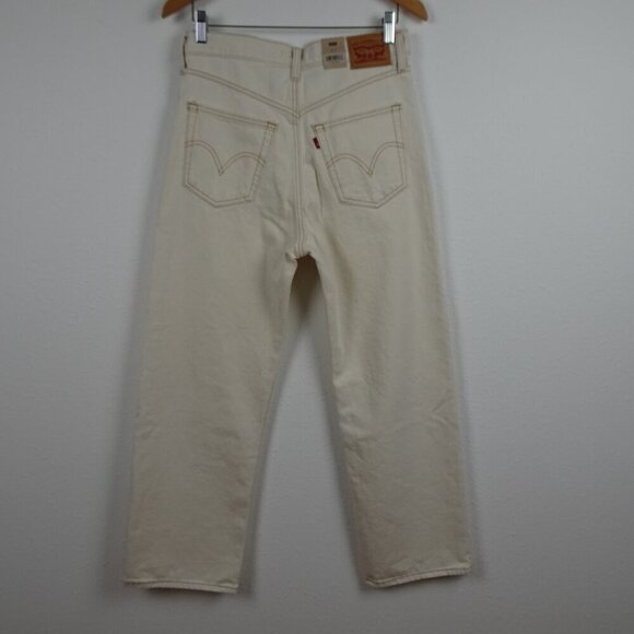 Levi's Ribcage Straight Ankle Jeans Size 28x27 Ivory Denim Distressed Button Fly - Picture 4 of 11